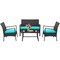 4 Pieces Outdoor Rattan Conversation Set with Tempered Glass Coffee Table